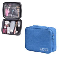 men folding makeup bags