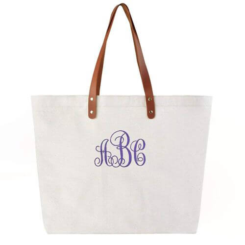 Large Monogrammed Canvas Tote Bags With Zipper